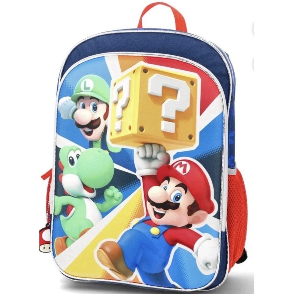 New  "Game Time" Super Mario, Yoshi and Luigi 17" 3D Graphic Padded Backpack